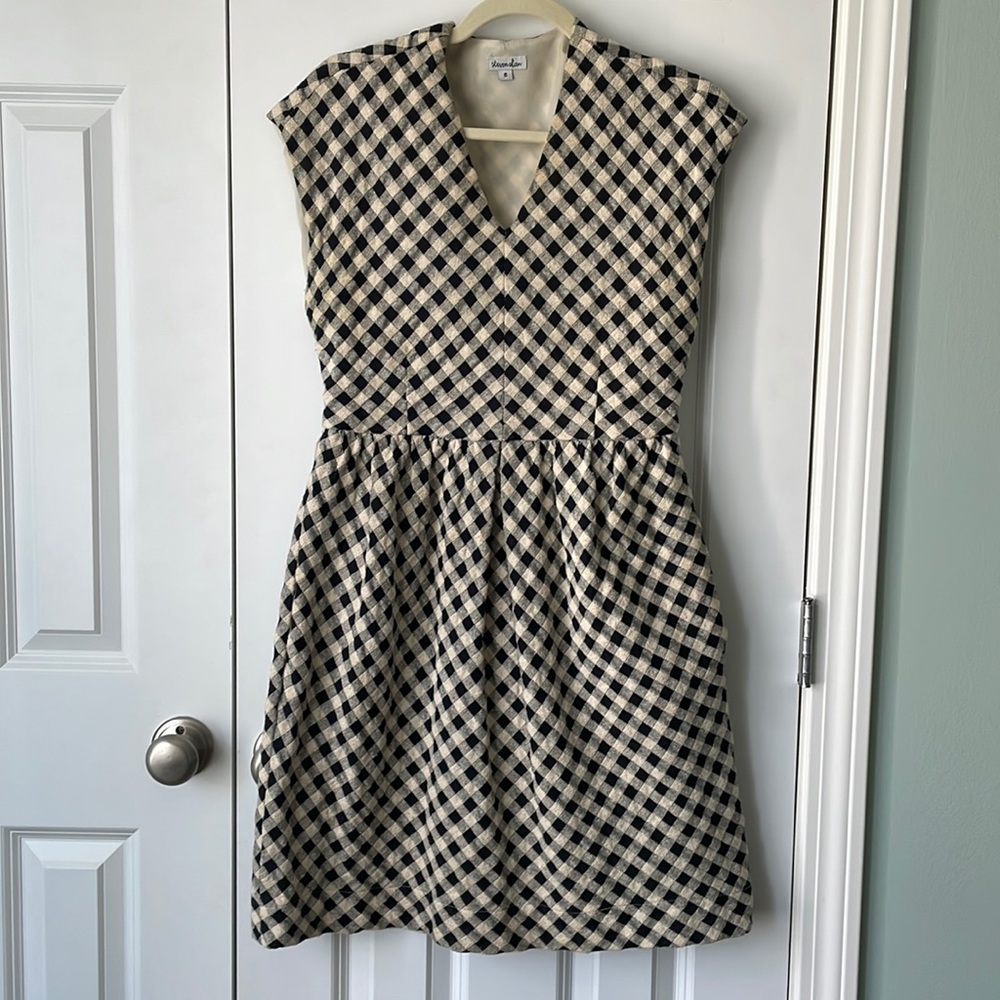 Steven Alan 6 woven black and cream check dress